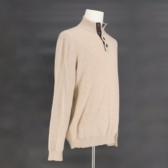 ETHAN PIERCE 100% 2-Ply Cashmere Button Mock Neck Sweater Tan Brown Size XL - Picture 2 of 5